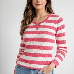 Tommy Hilfiger Pink and White Striped Sweater